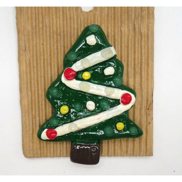 Christmas Tree Brooch 2.5" Lucite Pin Hand Painted Ornaments Safety Clasp New - Picture 3 of 6